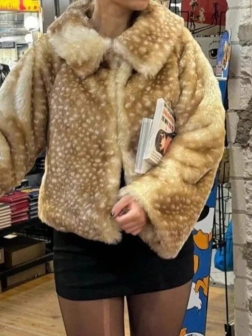 Brown Casual Women's Faux Fur Jacket